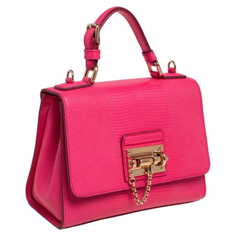 Pre Owned Dolce & Gabbana Pink Lizard Embossed Leather Small Miss Monica Top Handle Bag
