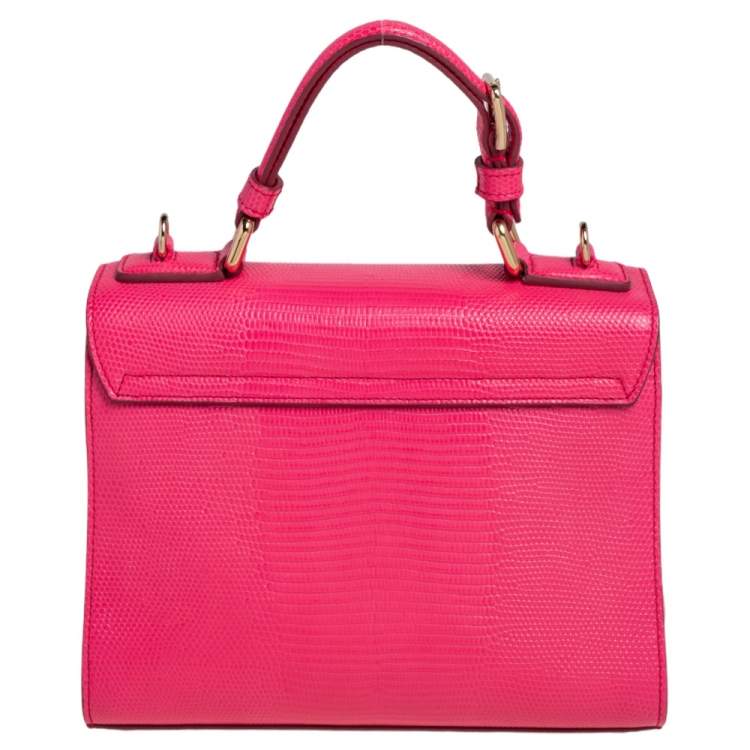 Pre Owned Dolce & Gabbana Pink Lizard Embossed Leather Small Miss Monica Top Handle Bag