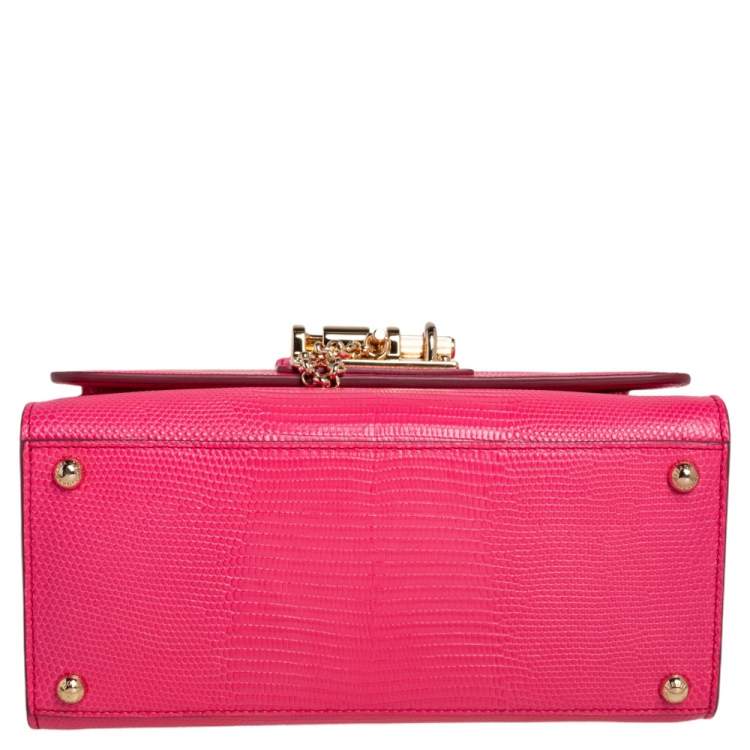 Pre Owned Dolce & Gabbana Pink Lizard Embossed Leather Small Miss Monica Top Handle Bag