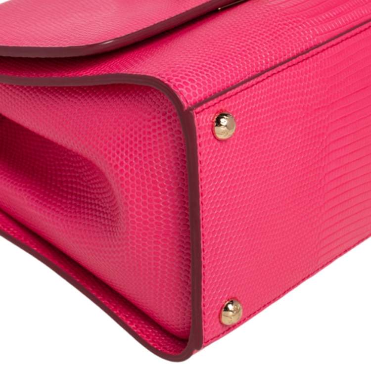 Pre Owned Dolce & Gabbana Pink Lizard Embossed Leather Small Miss Monica Top Handle Bag