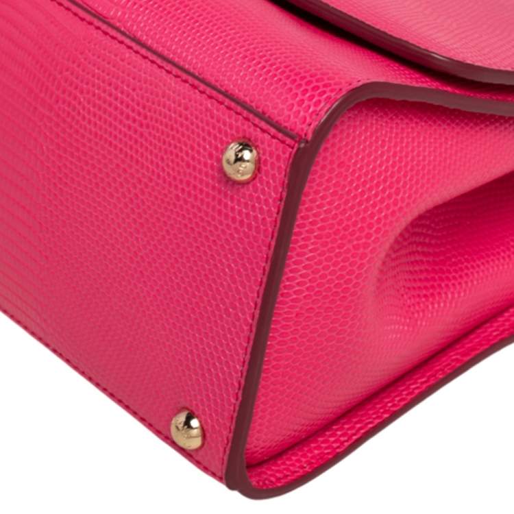 Pre Owned Dolce & Gabbana Pink Lizard Embossed Leather Small Miss Monica Top Handle Bag