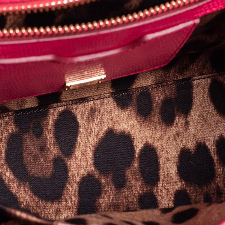 Pre Owned Dolce & Gabbana Pink Lizard Embossed Leather Small Miss Monica Top Handle Bag