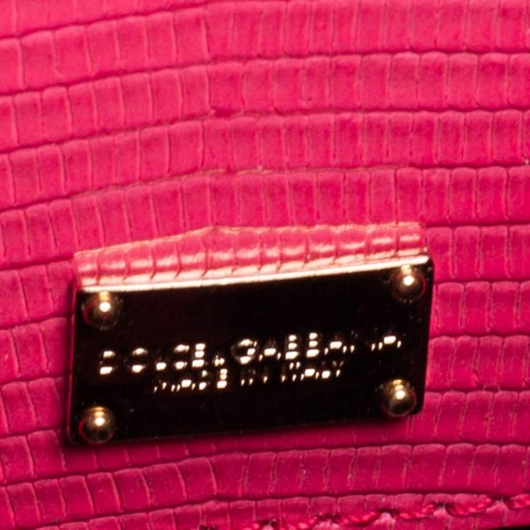 Pre Owned Dolce & Gabbana Pink Lizard Embossed Leather Small Miss Monica Top Handle Bag