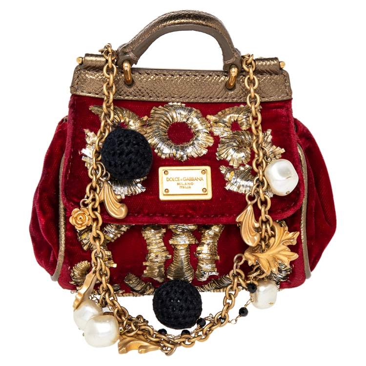 Dolce & Gabbana Red Velvet Embroidered Mini Miss Sicily Shoulder Bag Dolce  & Gabbana | TLC