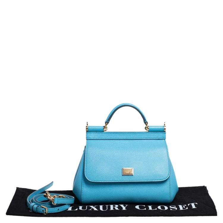 Pre Owned Dolce & Gabbana Sky Blue Leather Mini Miss Sicily Top Handle Bag