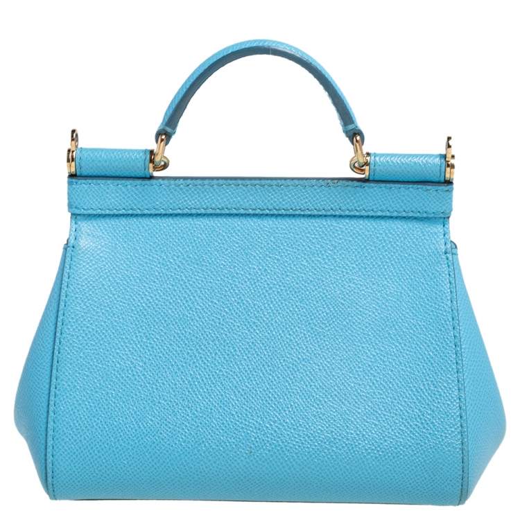 Pre Owned Dolce & Gabbana Sky Blue Leather Mini Miss Sicily Top Handle Bag