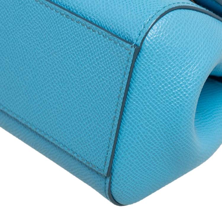 Pre Owned Dolce & Gabbana Sky Blue Leather Mini Miss Sicily Top Handle Bag