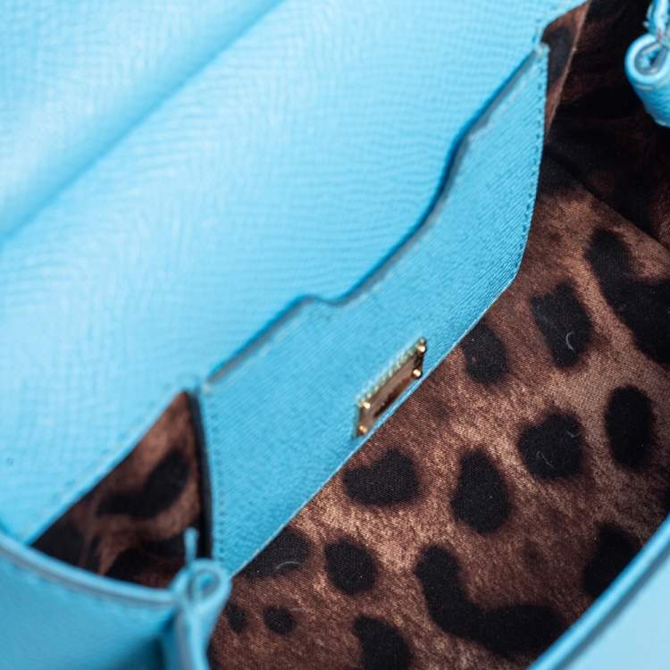 Pre Owned Dolce & Gabbana Sky Blue Leather Mini Miss Sicily Top Handle Bag