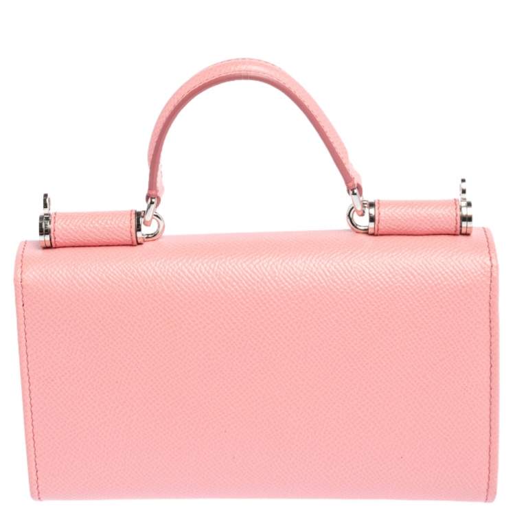 Pre Owned Dolce & Gabbana Pink Leather Miss Sicily Von Crystal Embellished Wallet On Chain