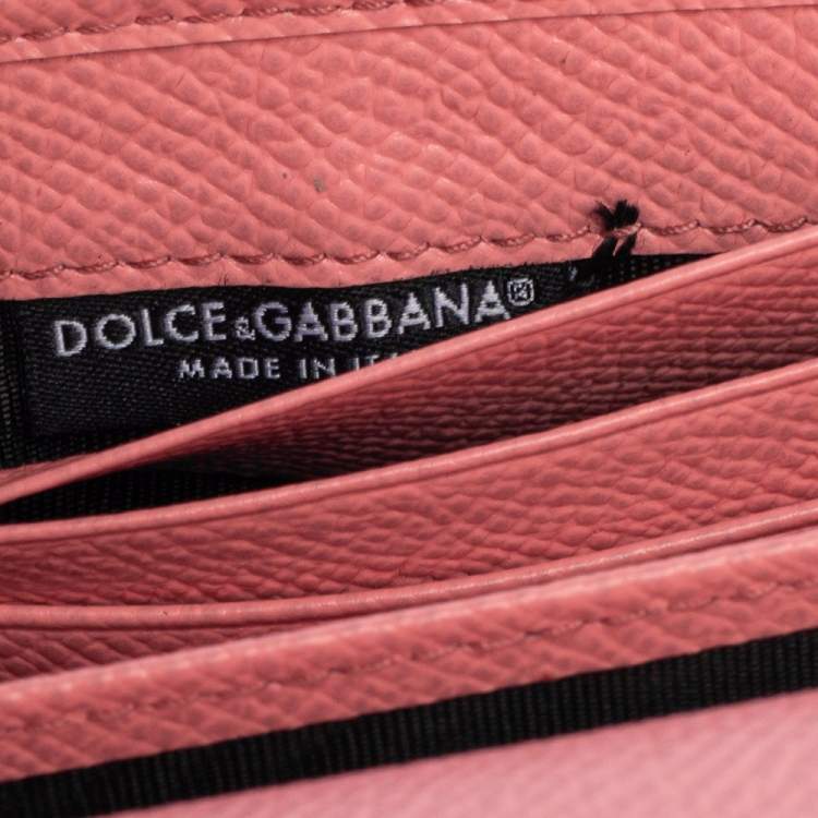 Pre Owned Dolce & Gabbana Pink Leather Miss Sicily Von Crystal Embellished Wallet On Chain