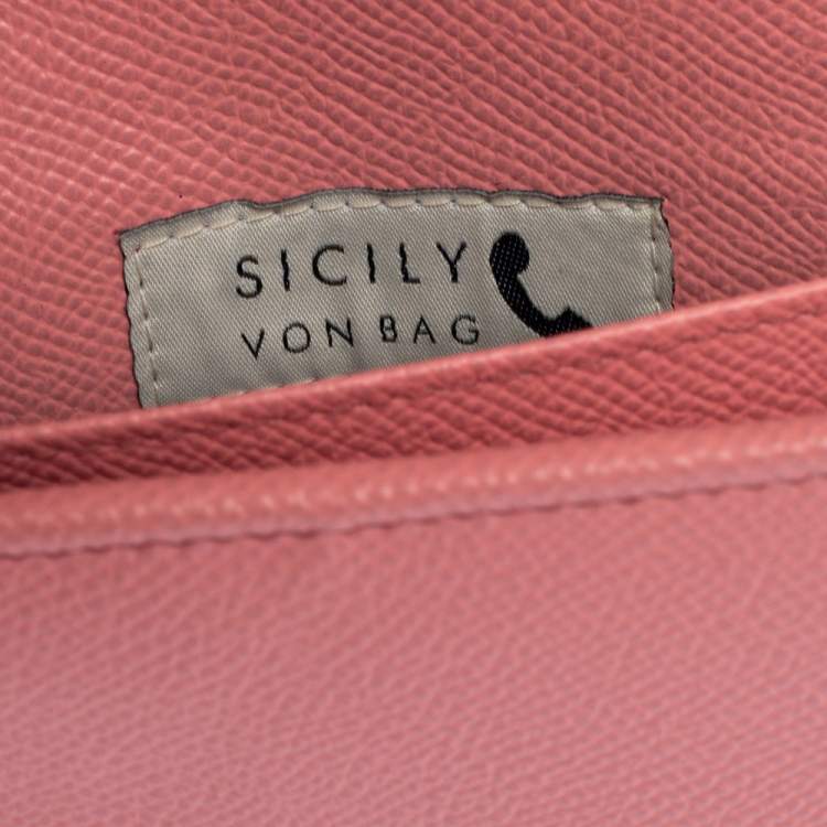 Pre Owned Dolce & Gabbana Pink Leather Miss Sicily Von Crystal Embellished Wallet On Chain