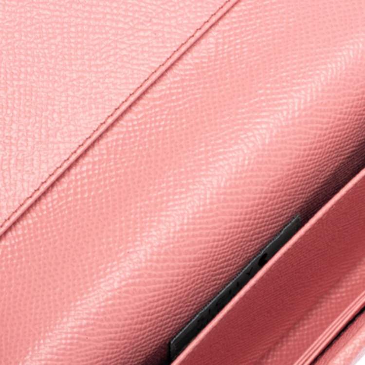 Pre Owned Dolce & Gabbana Pink Leather Miss Sicily Von Crystal Embellished Wallet On Chain