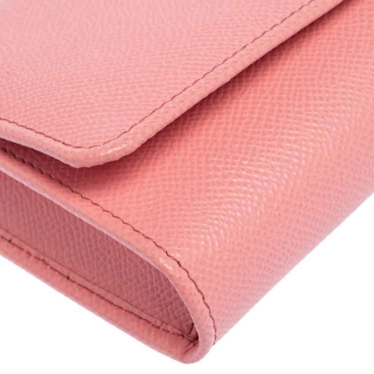 Pre Owned Dolce & Gabbana Pink Leather Miss Sicily Von Crystal Embellished Wallet On Chain