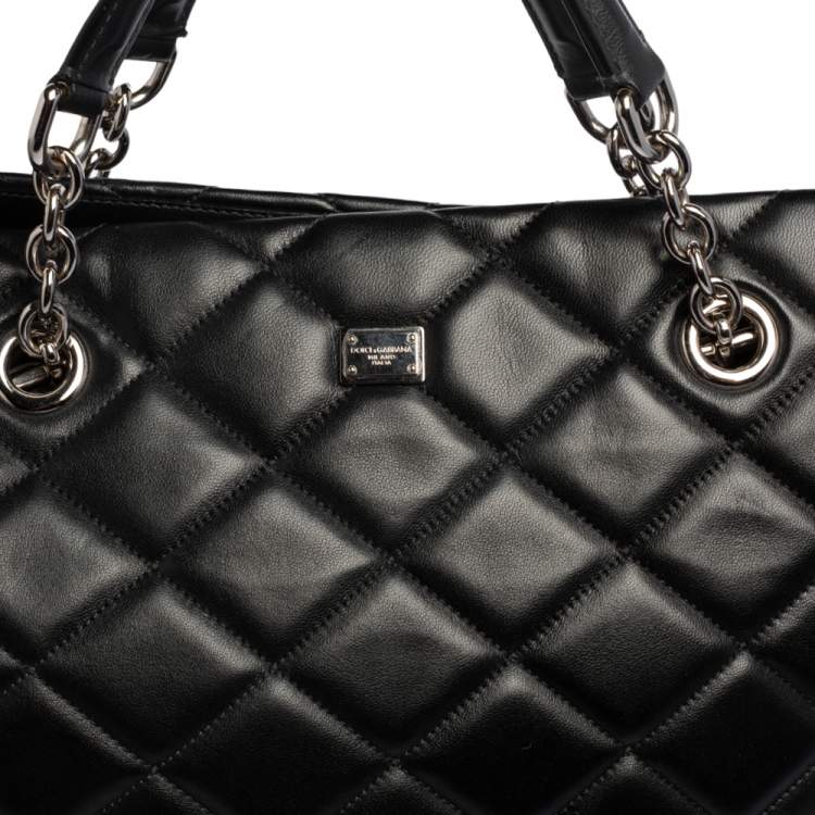 Pre Owned Dolce & Gabbana Black Quilted Leather Chain Shopper Tote