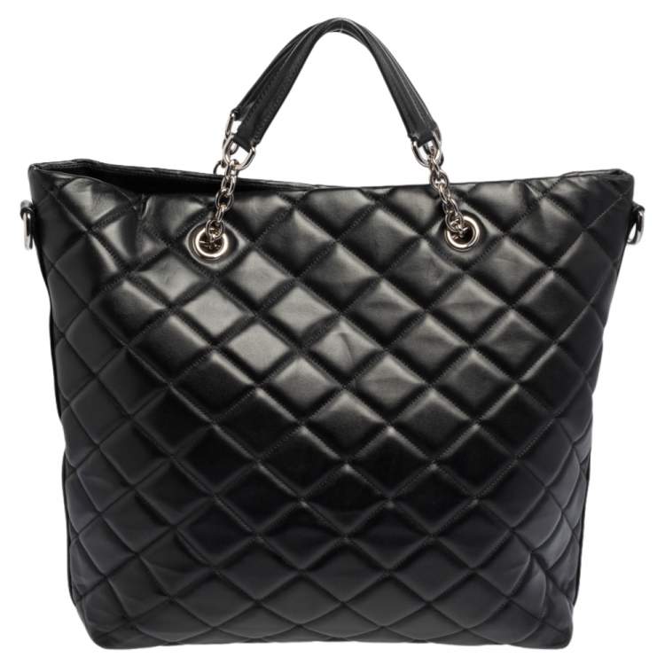 Pre Owned Dolce & Gabbana Black Quilted Leather Chain Shopper Tote