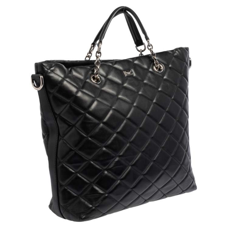 Pre Owned Dolce & Gabbana Black Quilted Leather Chain Shopper Tote
