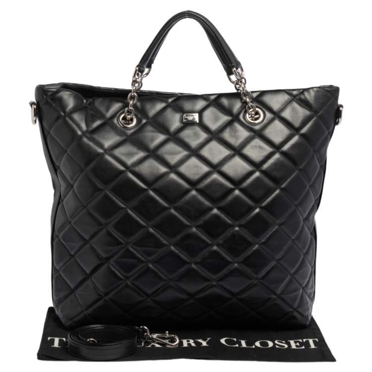Pre Owned Dolce & Gabbana Black Quilted Leather Chain Shopper Tote