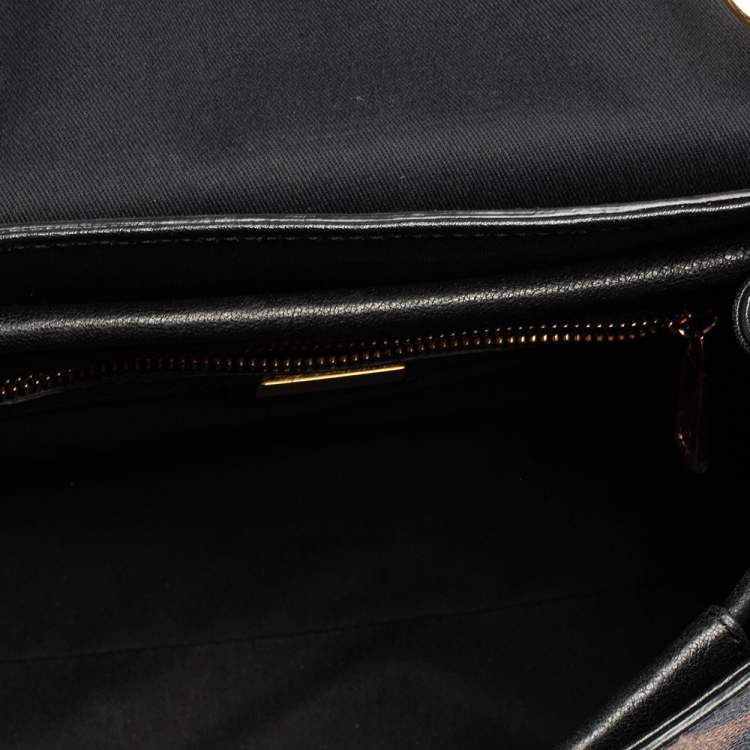 Pre Owned Dolce & Gabbana Brown/Beige Leopard Print Coated Canvas and Leather Padlock Top Handle Bag