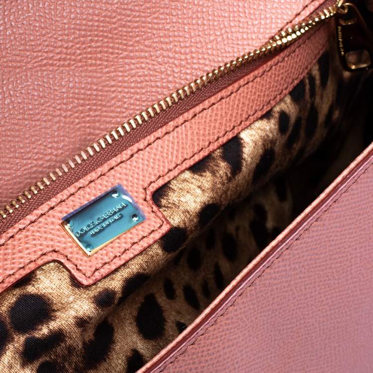 Pre Owned Dolce & Gabbana Pink/Black Leather Large Miss Sicily Top Handle Bag