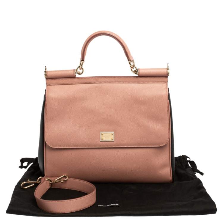 Pre Owned Dolce & Gabbana Pink/Black Leather Large Miss Sicily Top Handle Bag