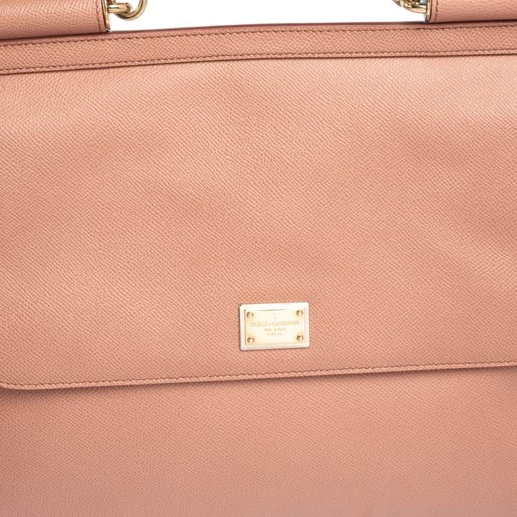 Pre Owned Dolce & Gabbana Pink/Black Leather Large Miss Sicily Top Handle Bag