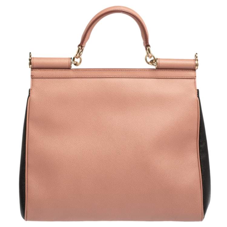 Pre Owned Dolce & Gabbana Pink/Black Leather Large Miss Sicily Top Handle Bag