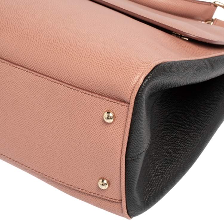 Pre Owned Dolce & Gabbana Pink/Black Leather Large Miss Sicily Top Handle Bag
