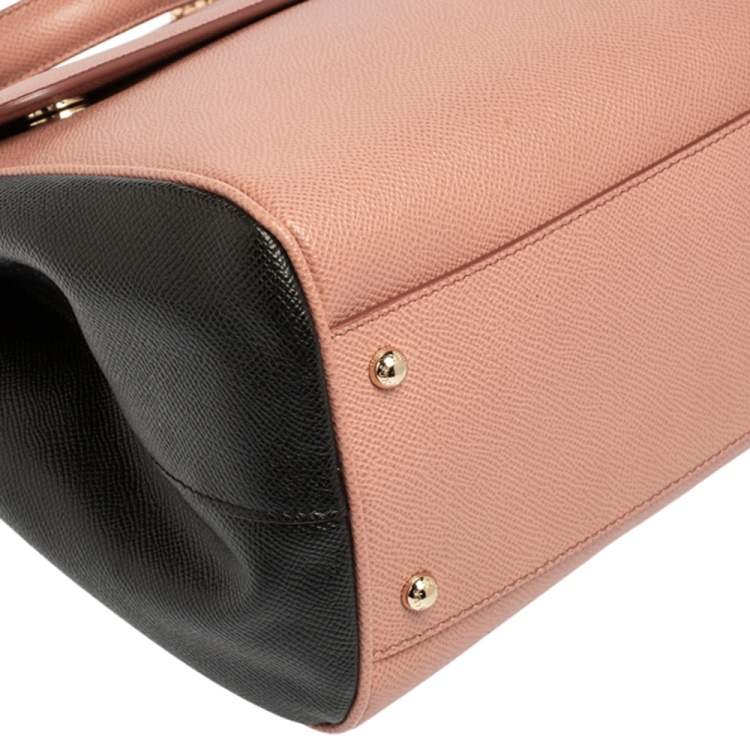Pre Owned Dolce & Gabbana Pink/Black Leather Large Miss Sicily Top Handle Bag