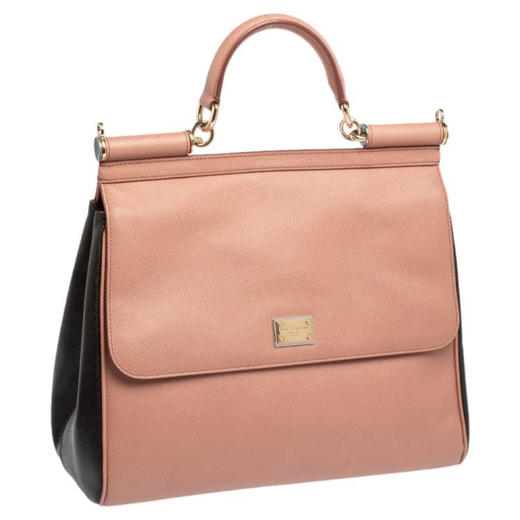 Pre Owned Dolce & Gabbana Pink/Black Leather Large Miss Sicily Top Handle Bag