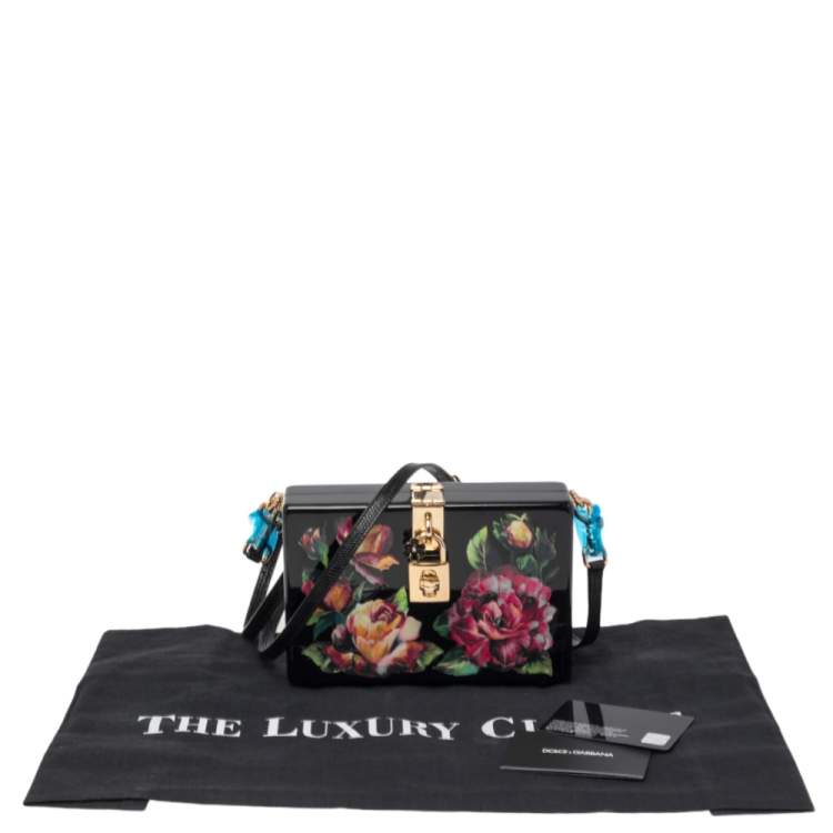 Pre Owned Dolce & Gabbana Black Wood Floral Box Clutch
