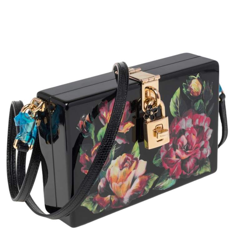 Pre Owned Dolce & Gabbana Black Wood Floral Box Clutch