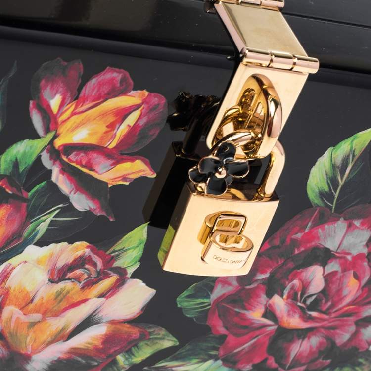 Pre Owned Dolce & Gabbana Black Wood Floral Box Clutch