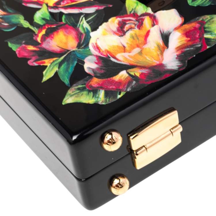 Pre Owned Dolce & Gabbana Black Wood Floral Box Clutch