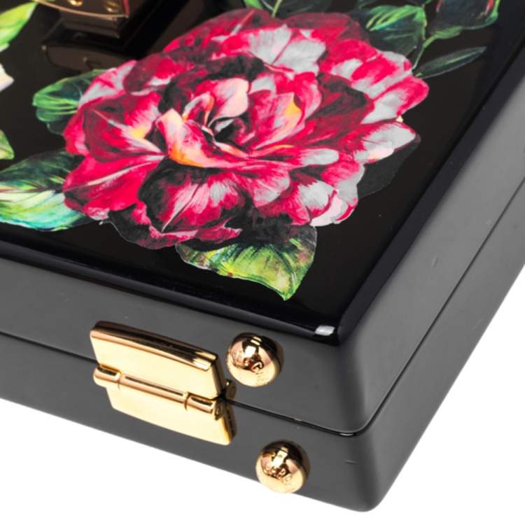 Pre Owned Dolce & Gabbana Black Wood Floral Box Clutch