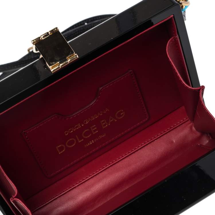 Pre Owned Dolce & Gabbana Black Wood Floral Box Clutch