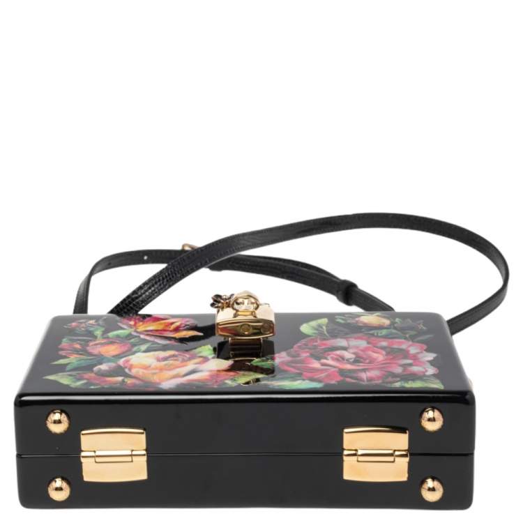 Pre Owned Dolce & Gabbana Black Wood Floral Box Clutch