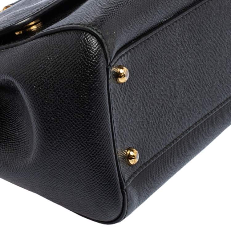 Pre Owned Dolce & Gabbana Black Leather Medium Miss Sicily Top Handle Bag