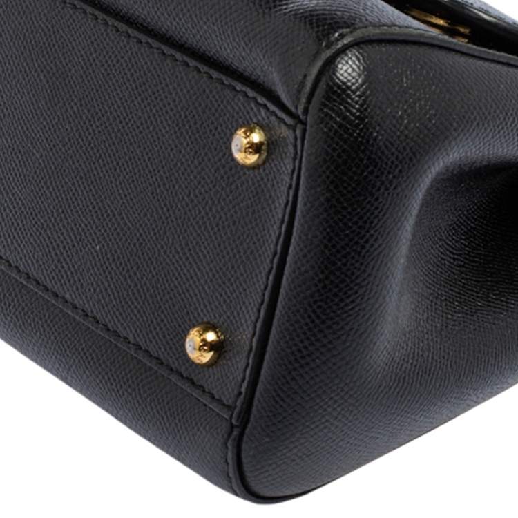 Pre Owned Dolce & Gabbana Black Leather Medium Miss Sicily Top Handle Bag
