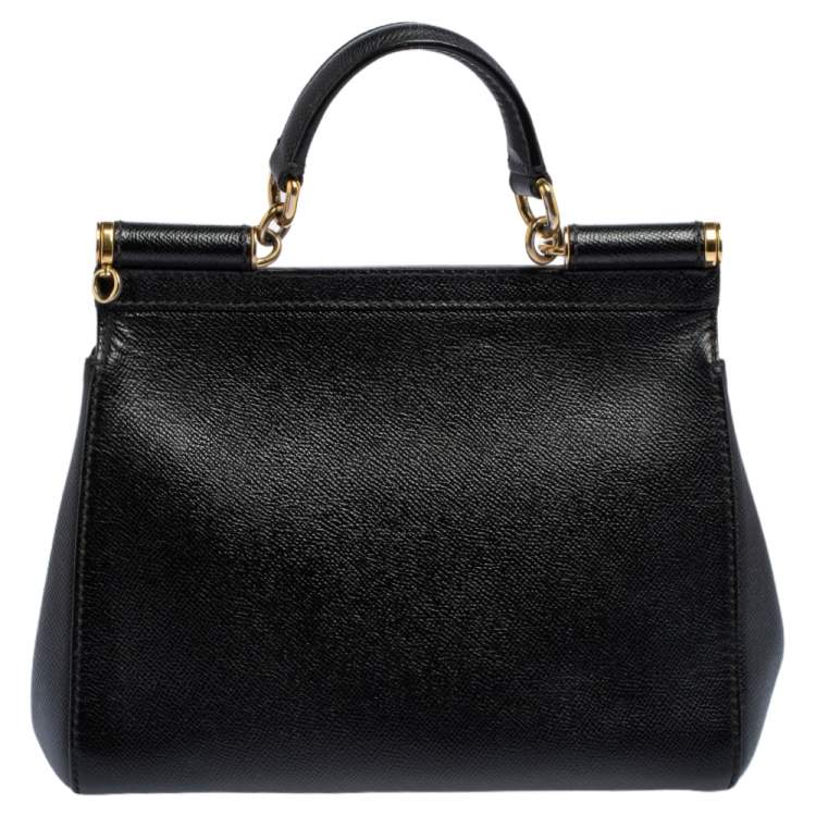 Pre Owned Dolce & Gabbana Black Leather Medium Miss Sicily Top Handle Bag