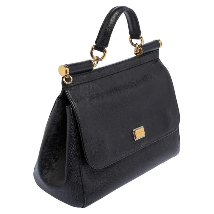 Pre Owned Dolce & Gabbana Black Leather Medium Miss Sicily Top Handle Bag