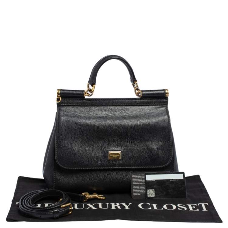 Pre Owned Dolce & Gabbana Black Leather Medium Miss Sicily Top Handle Bag
