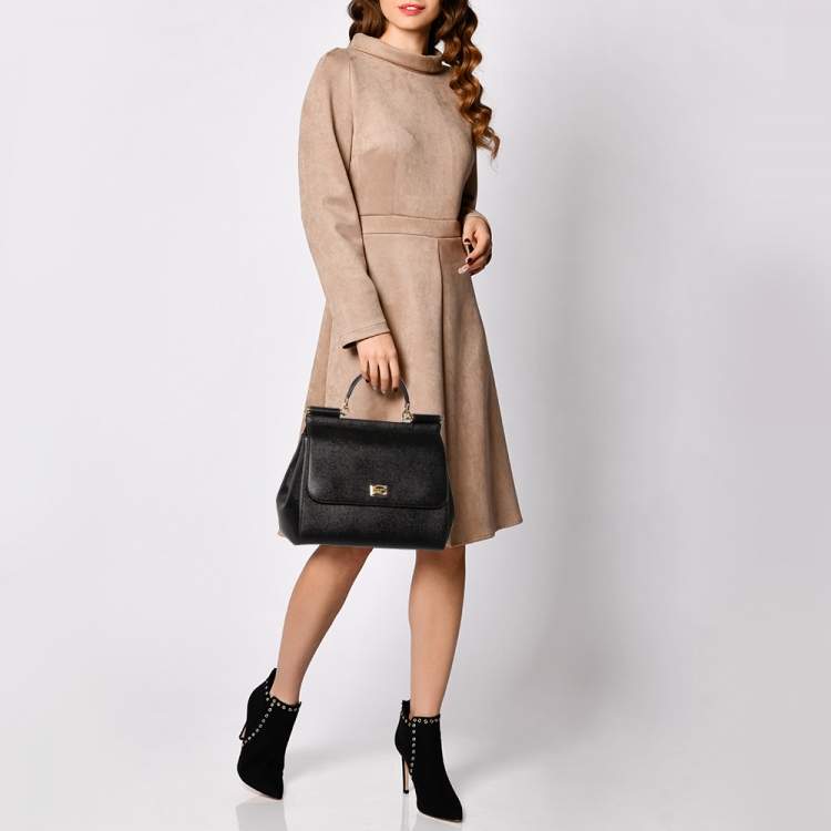 Pre Owned Dolce & Gabbana Black Leather Medium Miss Sicily Bag
