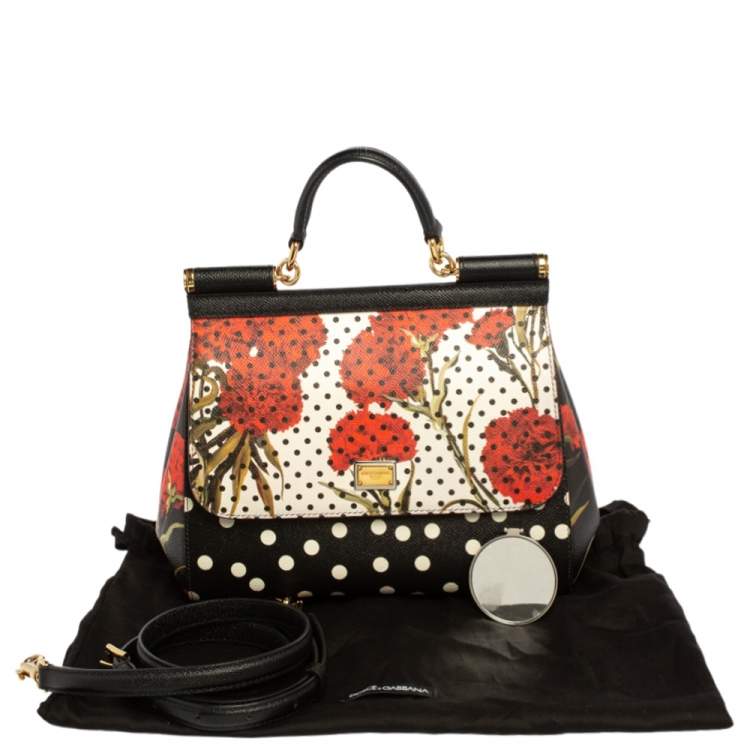 Pre Owned Dolce and Gabbana Multicolor Floral And Polka Dot Print Leather Medium Miss Sicily Top Handle Bag