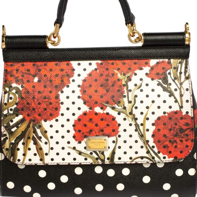 Pre Owned Dolce and Gabbana Multicolor Floral And Polka Dot Print Leather Medium Miss Sicily Top Handle Bag