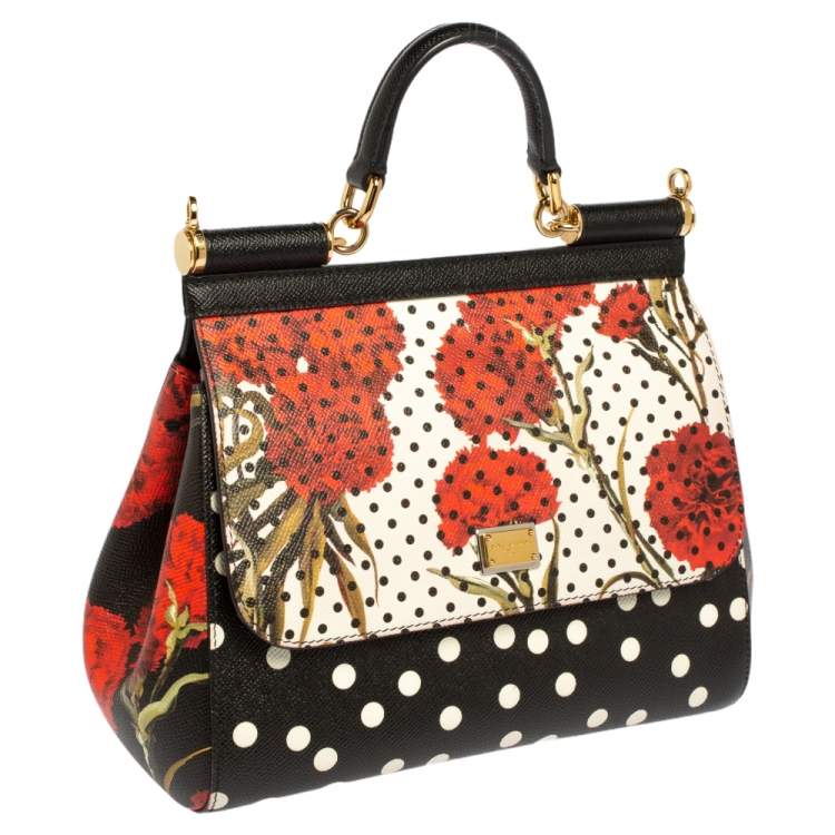 Pre Owned Dolce and Gabbana Multicolor Floral And Polka Dot Print Leather Medium Miss Sicily Top Handle Bag