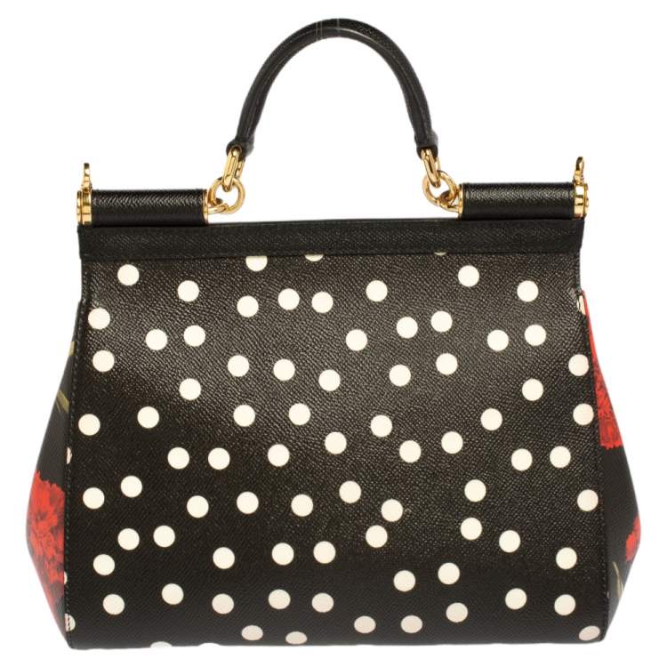 Pre Owned Dolce and Gabbana Multicolor Floral And Polka Dot Print Leather Medium Miss Sicily Top Handle Bag