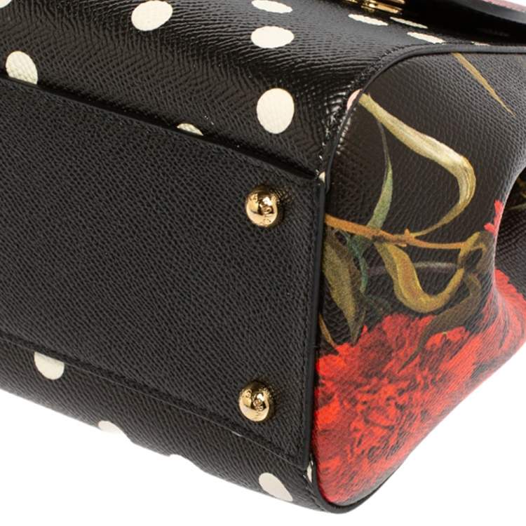 Pre Owned Dolce and Gabbana Multicolor Floral And Polka Dot Print Leather Medium Miss Sicily Top Handle Bag