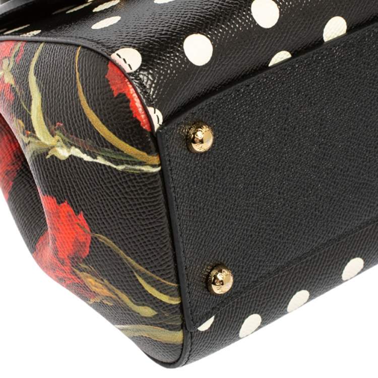 Pre Owned Dolce and Gabbana Multicolor Floral And Polka Dot Print Leather Medium Miss Sicily Top Handle Bag