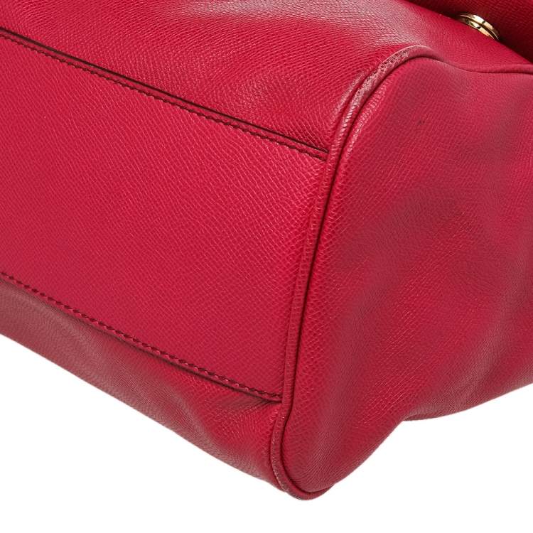 Pre Owned Dolce & Gabbana Pink Leather Large Miss Sicily Top Handle Bag