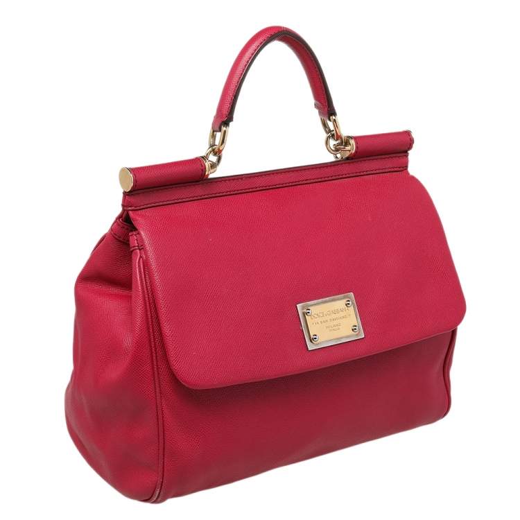 Pre Owned Dolce & Gabbana Pink Leather Large Miss Sicily Top Handle Bag